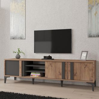 Dmora Mueble Para Tv Gruaro, 2 Estantes, 3 Puertas, 6 Compartimentos, 180x40x50h Cm Color Roble Marr&oacute;n