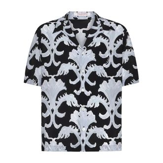 Valentino Short Sleeve Shirts, male, Black, Size: XL Black Silk Bowling Shirt