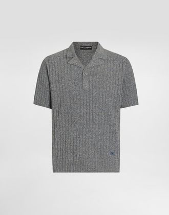 Dolce & Gabbana Ribbed Cotton And Linen Polo Shirt - Man Sweaters And Cardigans Grey 48