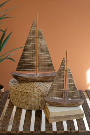 Kalalou Set Of Two Rustic Recycled Wood Sail Boats