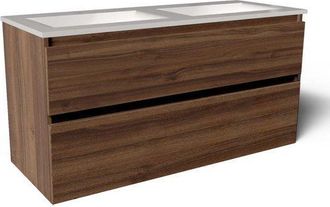 Saniclass Vita Badkamermeubelset - 120x60x46cm - 2 lades - greeploos - 2 wasbakken - zonder kraangaten - overloop - keramiek - noten
