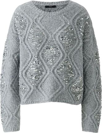 Oui Ronde hals gebreid - Dames - Truien - Grijs - Maat: XS