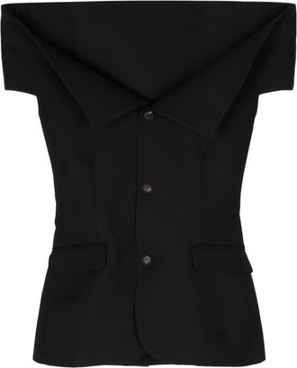 EGONlab. off-shoulder single-breasted vest - men - Viscose/Virgin Wool - 50 - Black