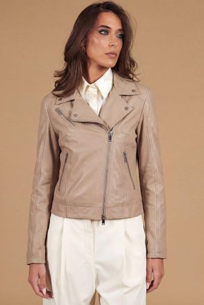 D'Arienzo Giacca chiodo in pelle naturale sabbia effetto liscio DArienzo, Seleziona Taglia XXL, Colore Beige