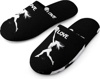 Generic Love Volleyball Cotton Slippers for Men Memory Foam House Slippers Soft Anti-skid Sole Indoor Outdoor Shoes