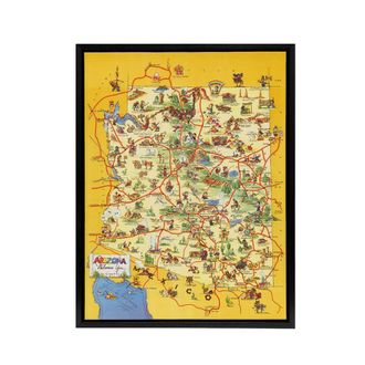 Artery8 Map Avey 1942 Arizona Welcomes You Framed Canvas Wall Art Print in Yellow | Size: W24 x H32