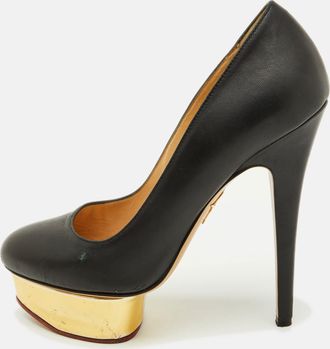 Charlotte Olympia Black Leather Dolly Platform Pumps