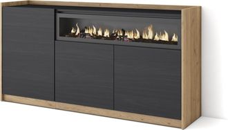 Skraut Home Skraut Home - Aparadores Para Sal&oacute;n, 156x37x80cm, 3 Puertas, Chimenea El&eacute;ctrica, Negro Y Roble