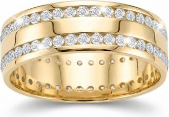 Pompeii3 1 1/2ct Diamond Double Row Eternity Ring 14k Yellow Gold 7.5mm Wide Flat Band Size Selectable