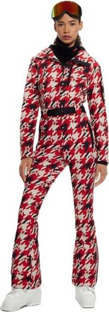 HUGO BOSS Womens Hooded Neck Long Sleeve Houndstooth Patterned Skisuit in Red - Size 12 UK