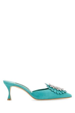 Manolo Blahnik Turquoise Suede Pumps