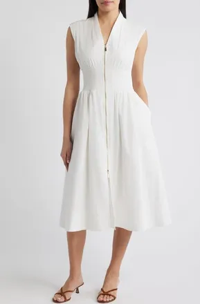 Vince Camuto Sleeveless Cotton Midi Dress in Ivory at Nordstrom, Size 10