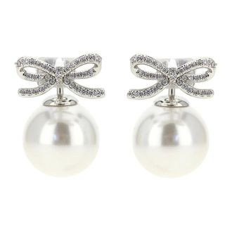 Self Portrait Crystal Bow Pearl Back Earrings - Dames - Oorbellen - Grijs - ONE Size - Accessoires