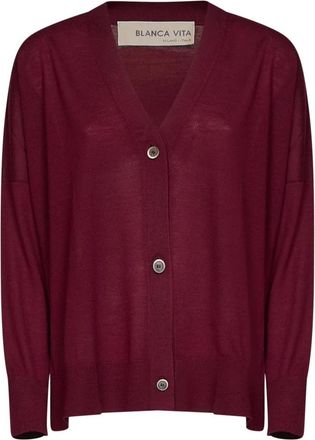 Blanca Vita Knopen V-hals Vest - Dames - Vesten - Rood - M - Wol - Truien & Vesten