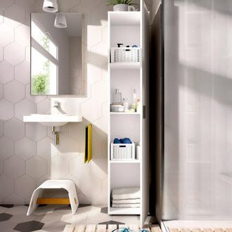 Dmora Dmora - Columna De Ba&ntilde;o Lagalb, Mueble Alto De Ba&ntilde;o, Armario Alto Multiusos 1 Puerta, 39x35h190 Cm, Blanco