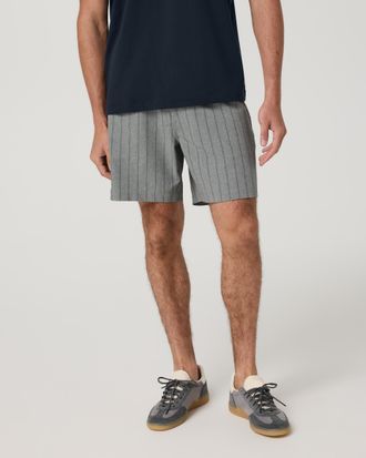 Vuori Clothing Aim Elastic Waist Shorts 7 | Concrete Marina Stripe Linen Texture | Medium Concrete Marina Stripe LT