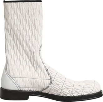 Dolce & Gabbana White Lambskin Leather Mid Calf Boots Mens Shoes (Pre-Owned)