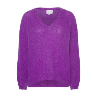 Americandreams Silja V Neck Knit - Dames - V-hals truien - Paars - S - Wol - Truien & Vesten