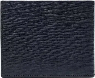 Ferragamo Mens Wallet Blue Leather With Metallic Logo Calfskin