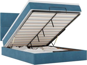 vidaXL vidaXL Ottoman Bed with Mattresses Dark Blue 140x200cm Velvet