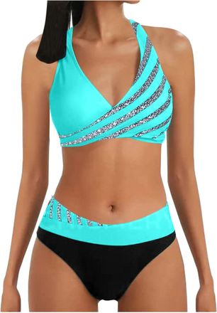 Generic Bikini Sets for Older Women UK Two Piece Swimsuits High Waisted Top Swimwear Tankini Bottoms Tummy Control Printed Plus Size Bathing Suits Beachwear