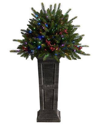 Nearly Natural 4Ft. Holiday Artificial Christmas Plant Pre-Lit & Glittered On Pedestal