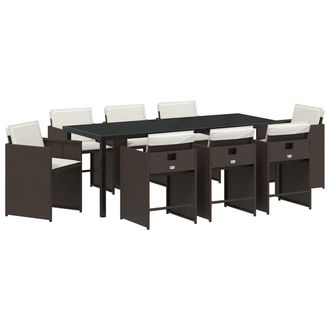 vidaXL Conjunto De Comedor De Jard&iacute;n 9 Pcs Marr&oacute;n Rat&aacute;n Sint&eacute;tico Vidaxl