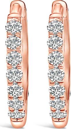 House of Brilliance 10K Gold 1/4 Cttw Diamond Double Sided Huggie Hoop Earrings in Rose at Nordstrom