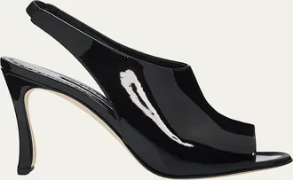 Manolo Blahnik 90mm Minufle Patent Leather Slingback Sandals