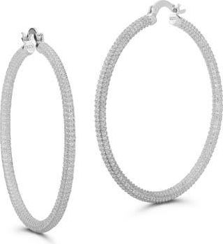 Chloe and Madison Large Pav&eacute; Cubic Zirconia Hoop Earrings in Silver at Nordstrom Rack