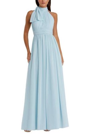 Mac Duggal A Line Chiffon Halter Neck Evening Gown in Powder Blue at Nordstrom, Size 14