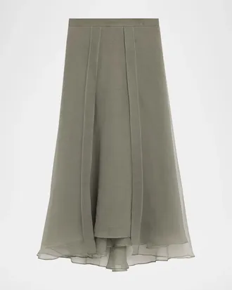 Brunello Cucinelli Layered Crispy Silk Maxi Circle Skirt