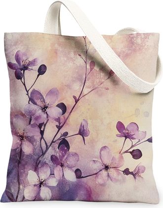 Generic Spring Plum Bossoms Flower Canvas Tote Bag for Shopping 13x15, Floral Garden Scenic Reusable Grocery Print Pattern Bag for Women, Fun Landscape Beach 
