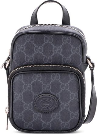 Gucci GG gecoate canvas crossbodytas met GG-logopatch en handvat - Zwart
