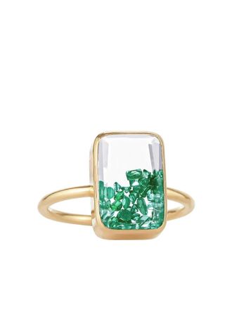 Moritz Glik 18K yellow gold emerald and sapphire ring - women - 18kt Yellow Gold/Emerald/Sapphire Crystal/Gold - 6 1/2