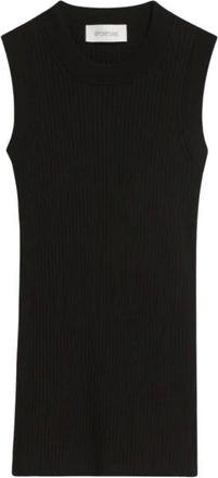 Sportmax Truien & Vesten, Dames, Zwart, M, Katoen, Geribbelde mouwloze top