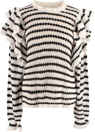 Ulla Johnson Black and White Striped Camilla Ruffle Sweater Size M