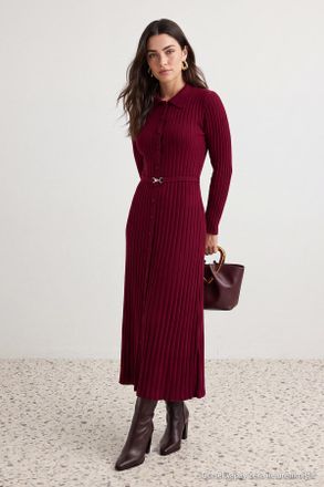 Trendyol Modest Dames Bordeaux Effen Midi Lang Casual A-lijn Modest Jurken