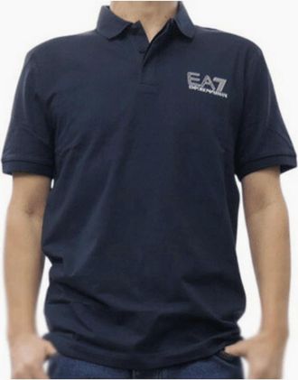 Emporio Armani Mens Concealed Button Up Rear Logo Navy Polo Shirt - Size: 40