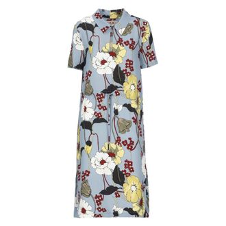 Marni Midi Dresses, female, Blue, Size: XS Poplin Midi Dress with Melodia Flowers Print