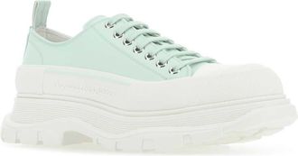 Alexander McQueen Mens Sea Green Leather Tread Slick Sneakers 4615