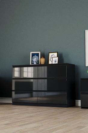Home Discount Vida Designs Glinton HIGH GLOSS 6 Drawer Chest of Drawers Storage Bedroom Furniture in Black