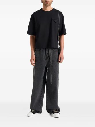 Mani&egrave;re De Voir Leon in black boxy cropped T-shirt - men - Rayon/Nylon/Polyurethane - S