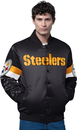 Starter Mens Starter Black Pittsburgh Steelers Triple Option Satin Varsity Full-Snap Jacket at Nordstrom, Size Xxx-Large
