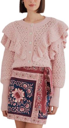Farm Rio Farm Rio Pink Flower Texture Knit Wool-Blend Cardigan