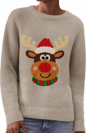 Generic Personalised Xmas Jumper Christmas Jumpers for Women Fashion 3D Print Womens Knitted Jumpers Long Sleeves Ladies Xmas Sweaters Winter Warm Fleece Pull