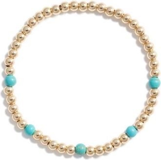 Nashelle Turquoise Stone & Bead Stretch Bracelet in Gold Fill at Nordstrom, Size 6.5