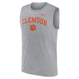 Nike Clemson Primetime Arch Legend Nike Mens Dri-FIT College Muscle Tank Top in Grey | 01B306GCLN-G1M