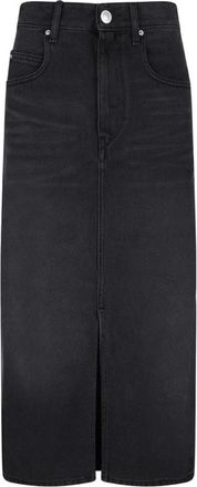 Isabel Marant Rokken, Dames, Zwart, XS, Denim, Zwarte denim midi rok met split