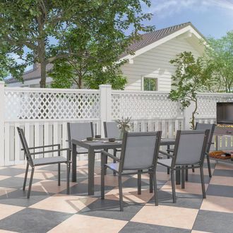 OUTSUNNY Garden Dining Set for 6, Outdoor Dining Table & Chairs in Light Grey